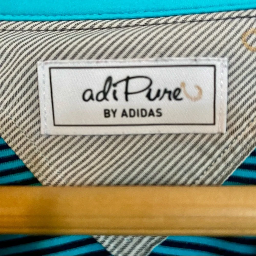 Adidas Adipure Golf Striped Polo Shirt Blue Black XL EUC